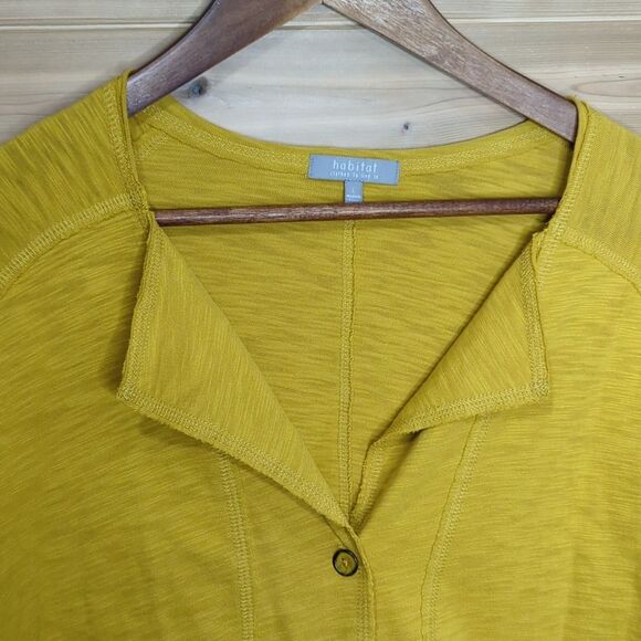 Habitat Top Womens Large Yellow Button Front Casual Tee Art Boho - Picture 2 of 9